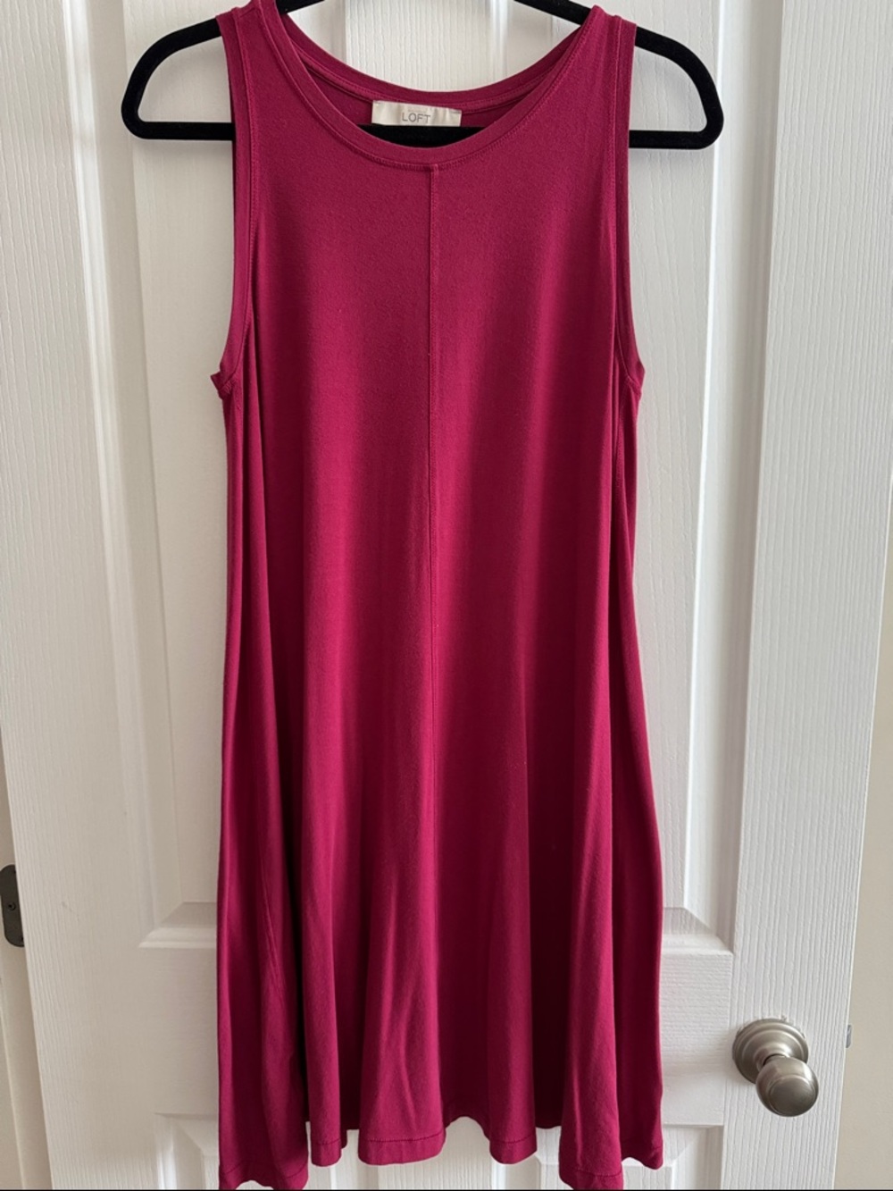 LOFT Sleeveless knee length Dress in Berry Pink,  A cut design, jersey knit